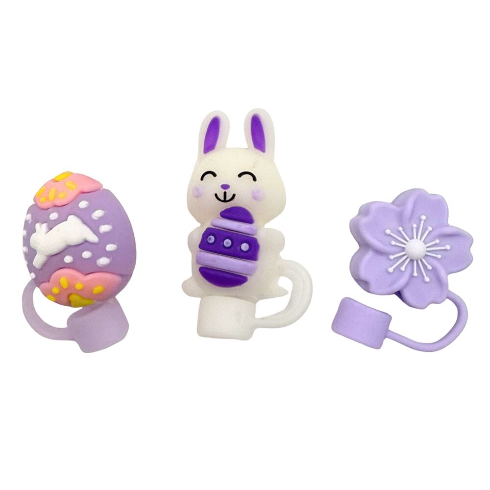 Easter Bunny Egg Blossom Silicone Straw Topper Covers Set of 3 Stocking Stuffers